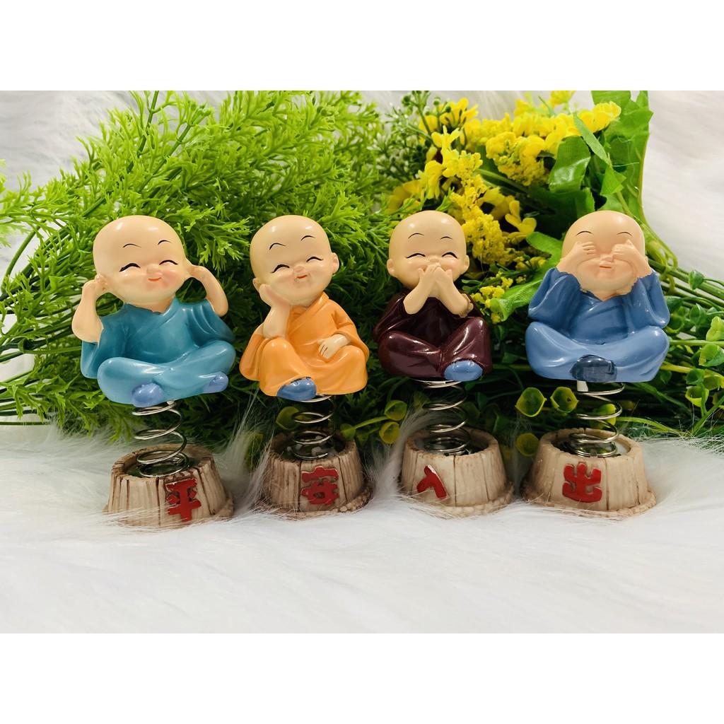 Bộ 4 tượng chú tiểu tứ không tọa đế lò xo