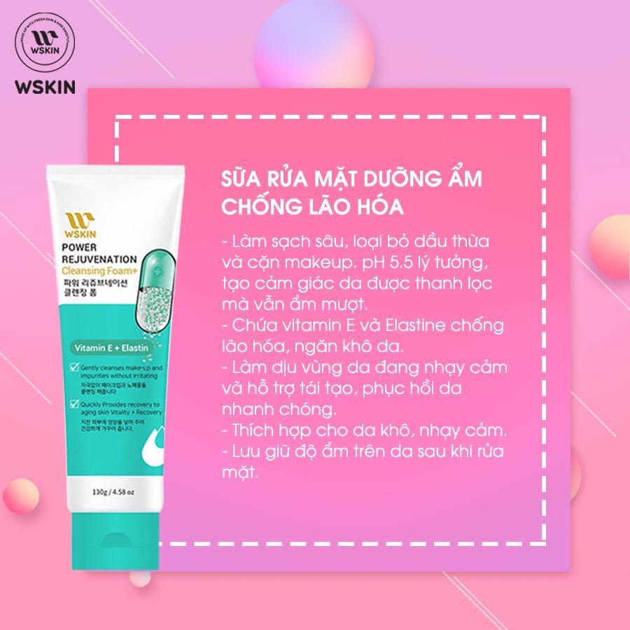 Sữa Rửa Mặt Trắng Da Chống Lão Hóa Wskin Power Rejuvenation Cleansing Foam Vitamin E + Elastin