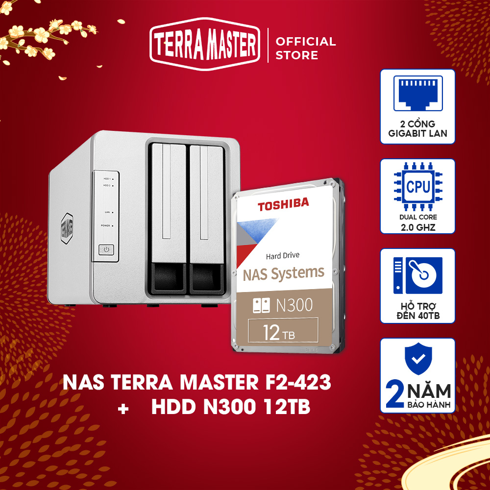 Bộ Thiết bị lưu trữ mạng NAS TerraMaster F2-423+N300 12T Hàng chính hãng