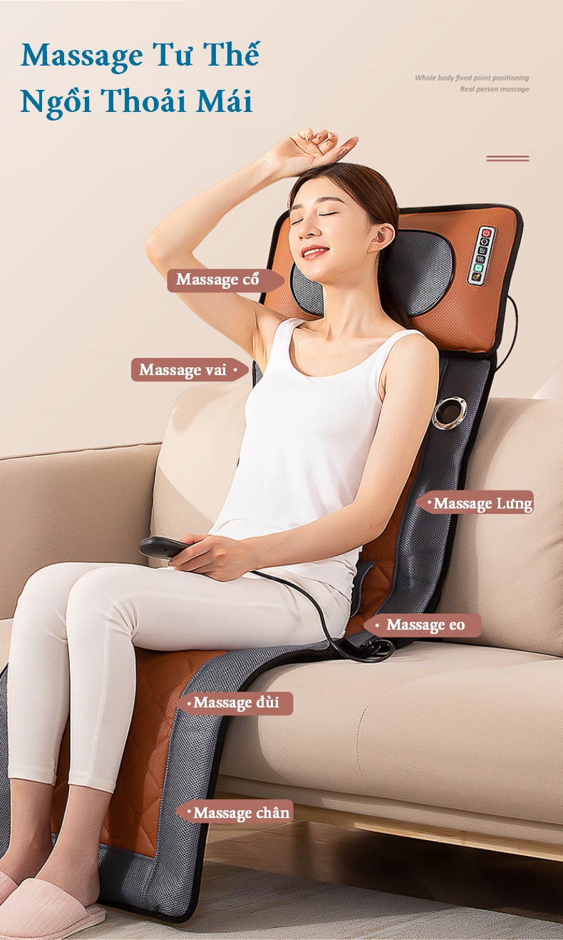 Nệm Massage Toàn Thân Hồng Ngoại Gấp Gọn, Chất Liệu PU Cao Cấp, Tích hợp Loa Bluetooth, Có Bảng Điều Khiển Cầm Tay Tiếng Việt - Massage Thư Giãn Toàn Thân