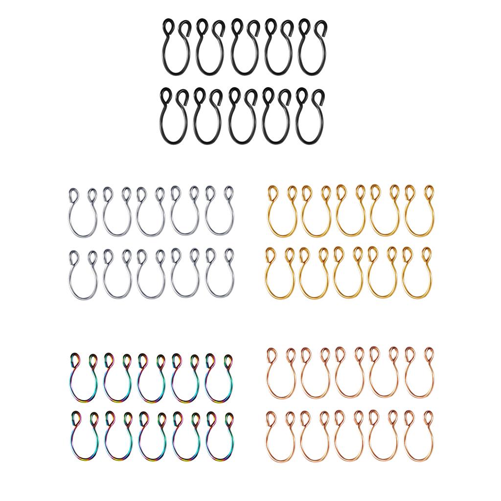 10 Pieces Fake Nose Rings Hoop Clip On Faux Non-Pierced Jewelry Black