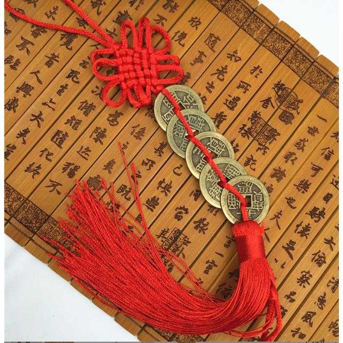 Combo dây thắt nơ 5 đồng xu trang trí,treo xe hàng thủ công mỹ nghệ