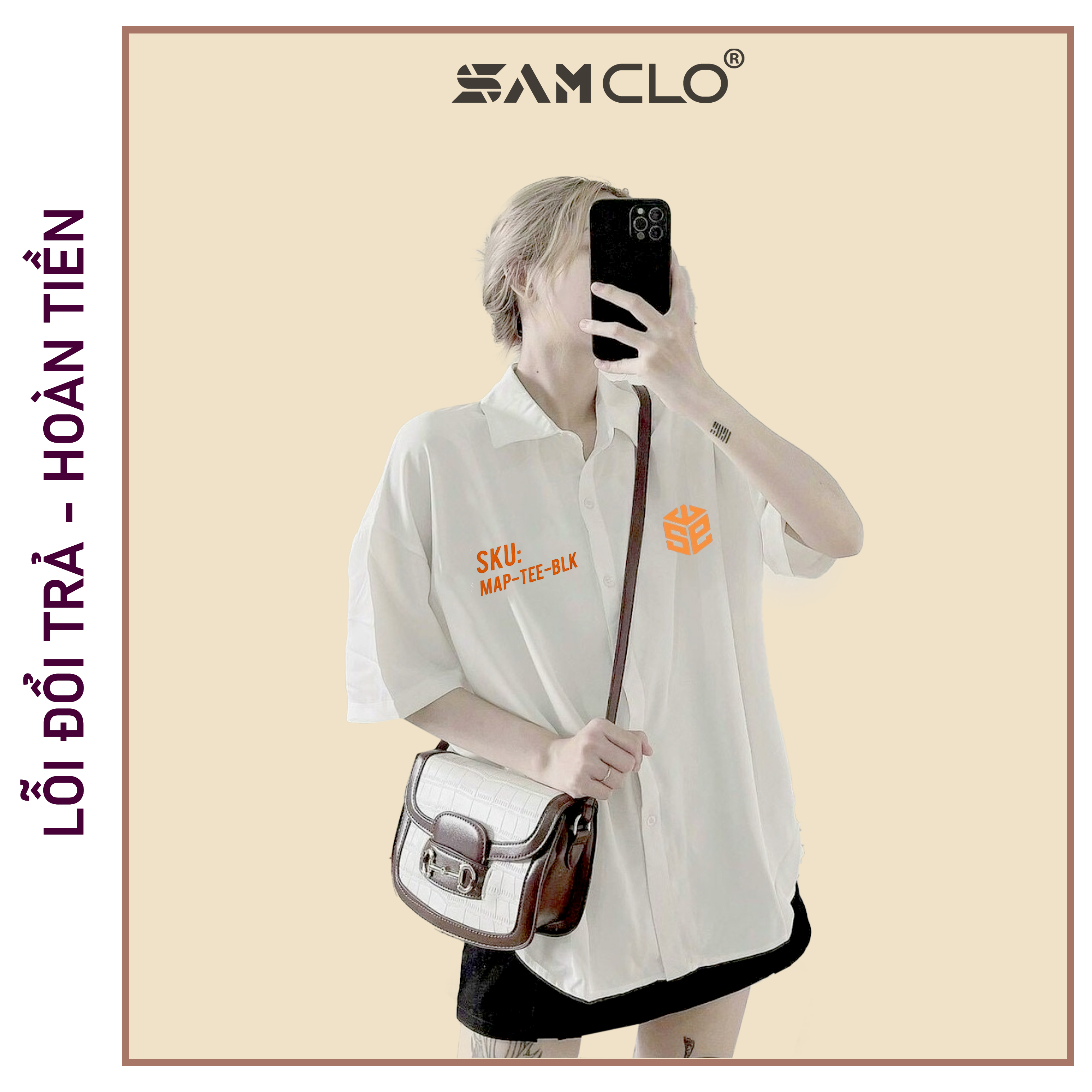 Áo sơ mi nữ SAM CLO cổ bẻ tay ngắn có túi - lỡ ulzzang form freesize dáng rộng unisex mặc cặp, nhóm, couple chữ SWE SKU