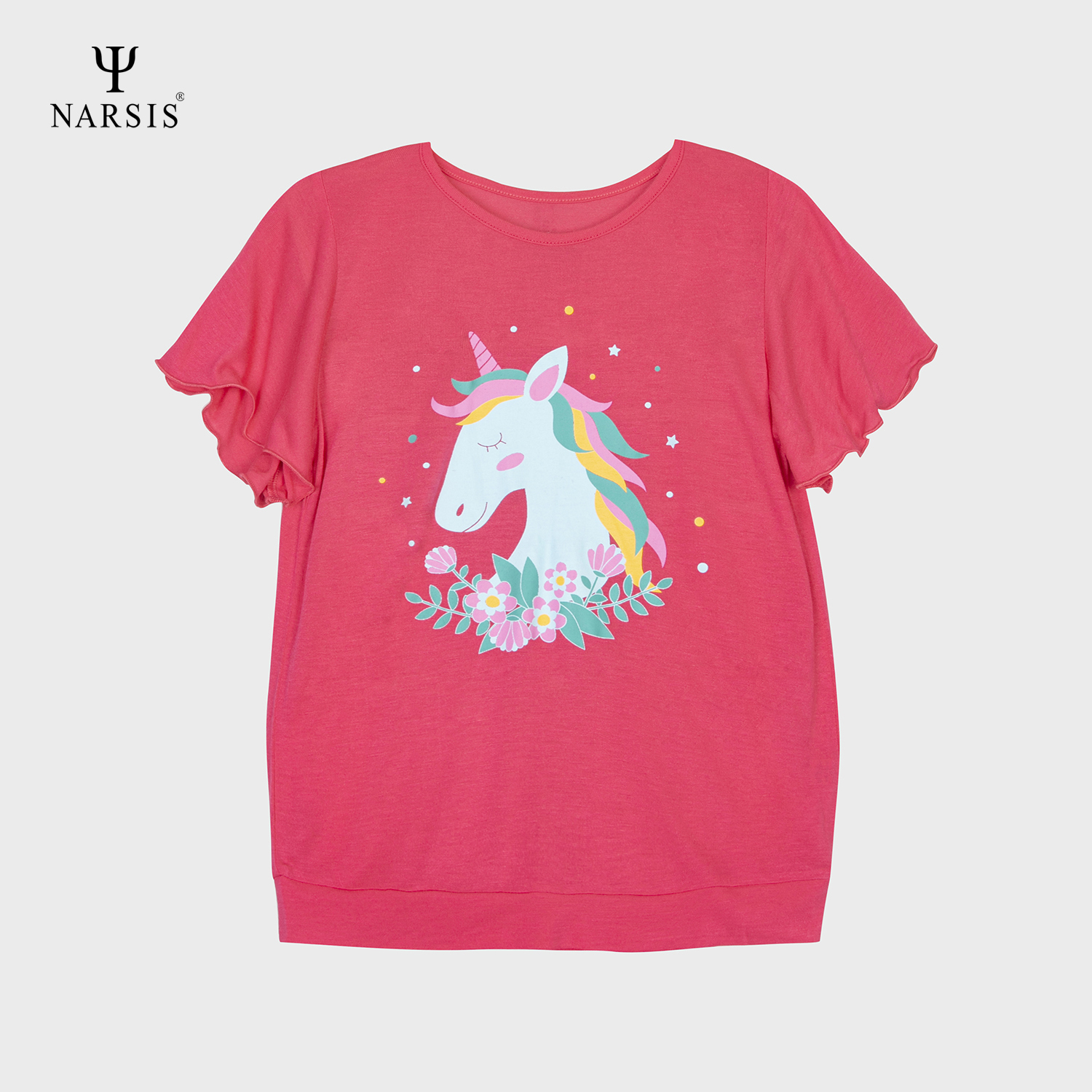 Bộ hè bé gái NARSIS KM1010 áo hồng quần bò hình Unicorn