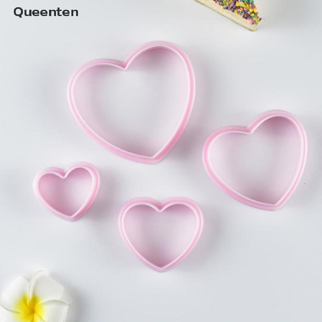 Queenten 4pcs Heart Shaped Plastic Cake Mold Cookie Cutter Biscuit Stamp Sugar Craft VN