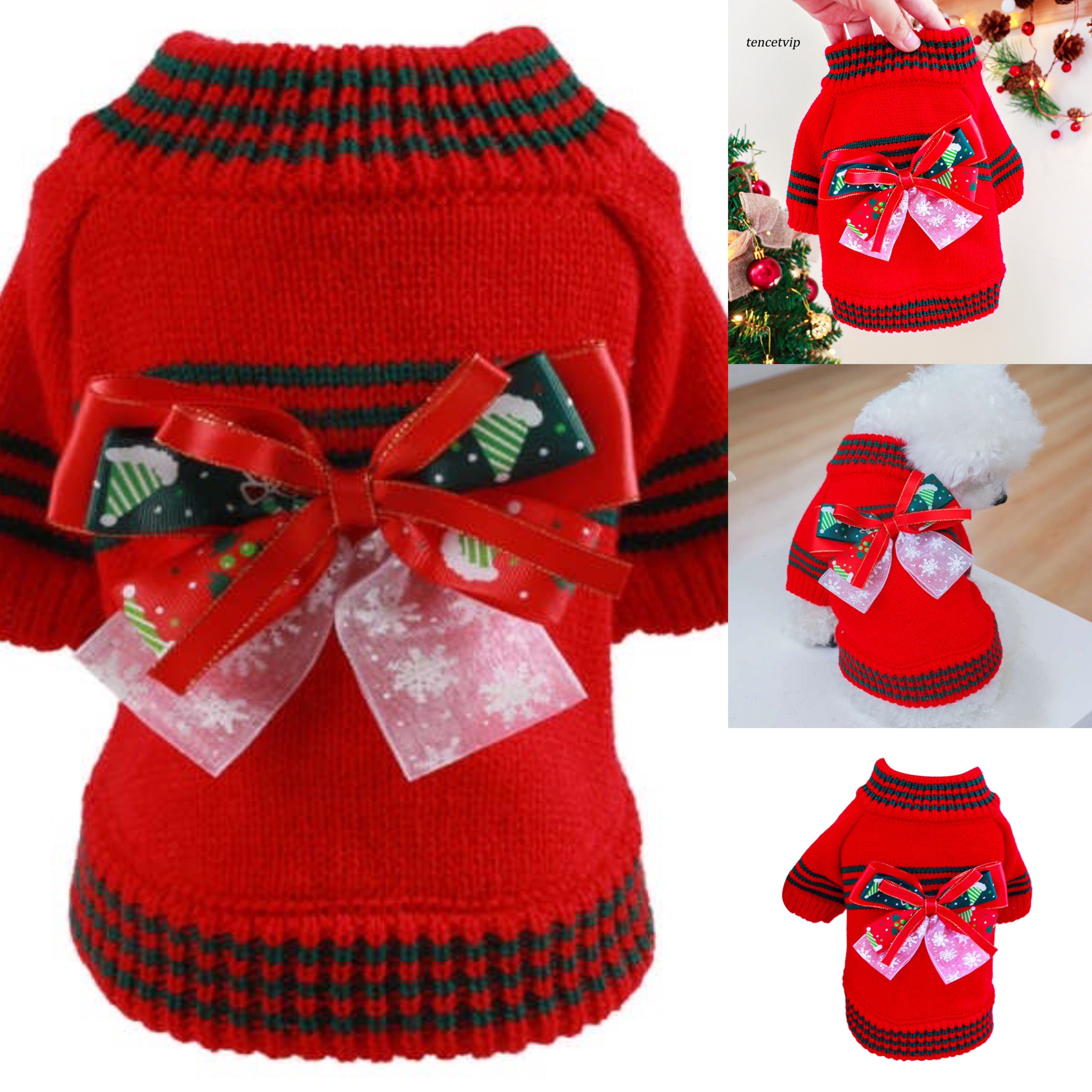 ÁO NOEL HÌNH NƠ TƯƠI SÁNG - DỊU DÀNG - ẤM ÁP CHO CHÓ MÈO