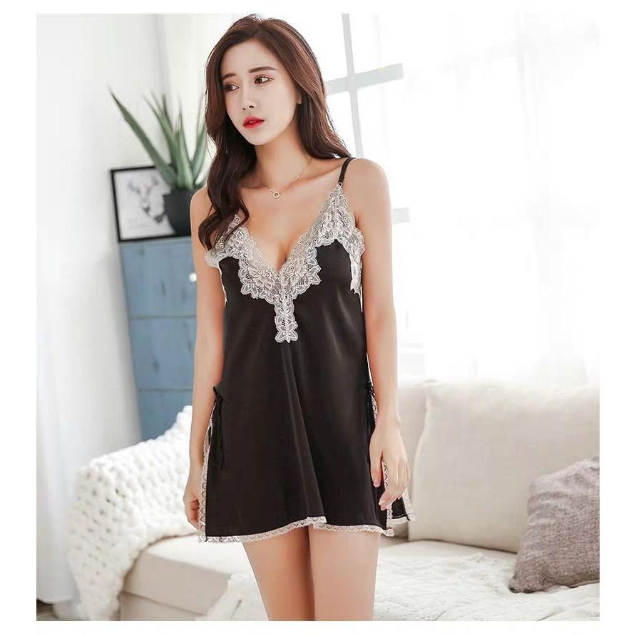 Váy ngủ lụa phối ren hàng cao cấp - Mẫu đồ ngủ quyến rũ gợi cảm - Mã DN24