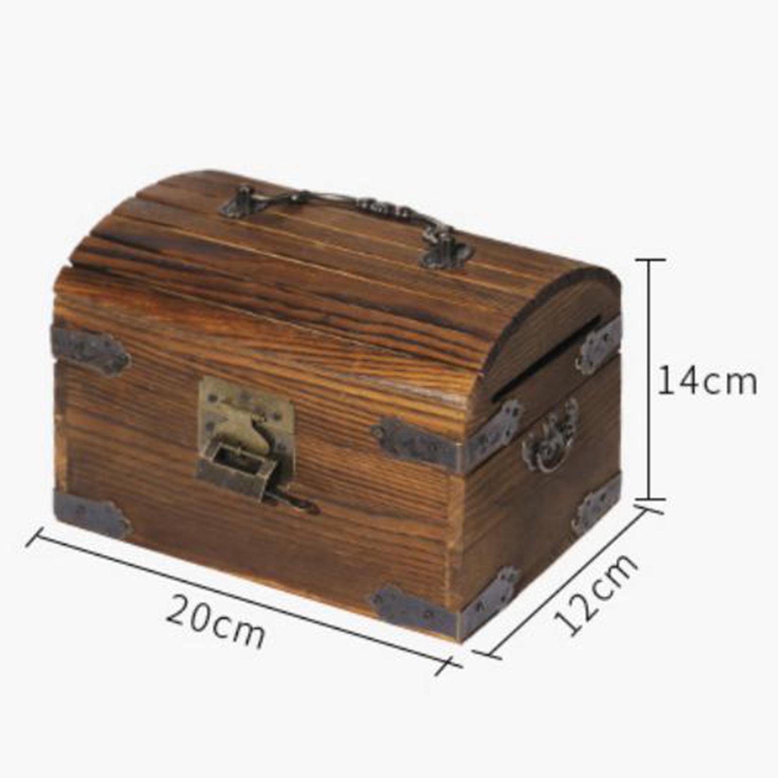 Wood Piggy Bank Decorative Wooden Box Decoration Unbreakable with Lock Coin Storage Case Cash Box Wooden Trinket Box for Children Girls