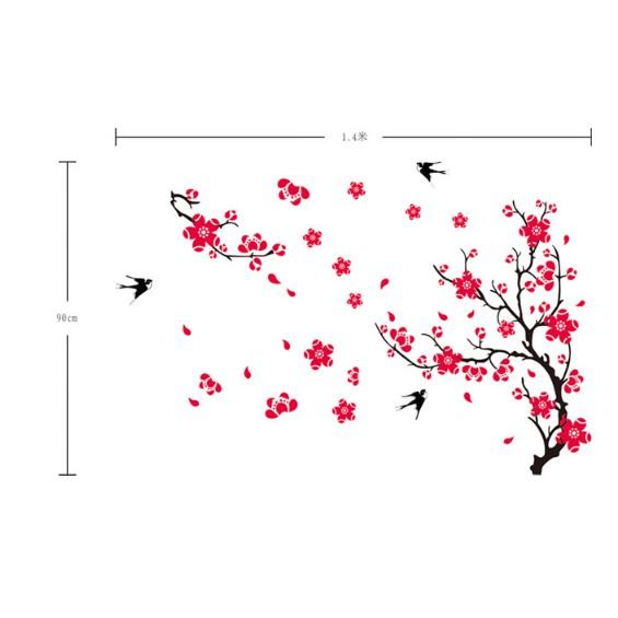 Decal dán Tết - Cành Đào Đỏ chào Xuân
