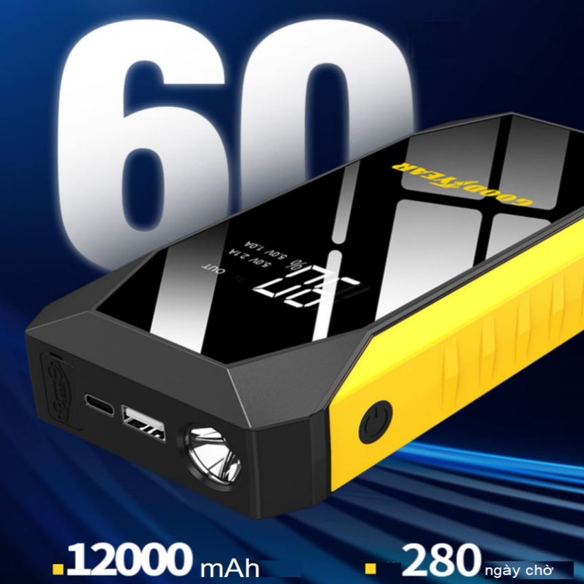 Bộ kích điện ô tô 12V/800A , kiêm pin sạc dự phòng 12000mAh Goodyear GY-2626