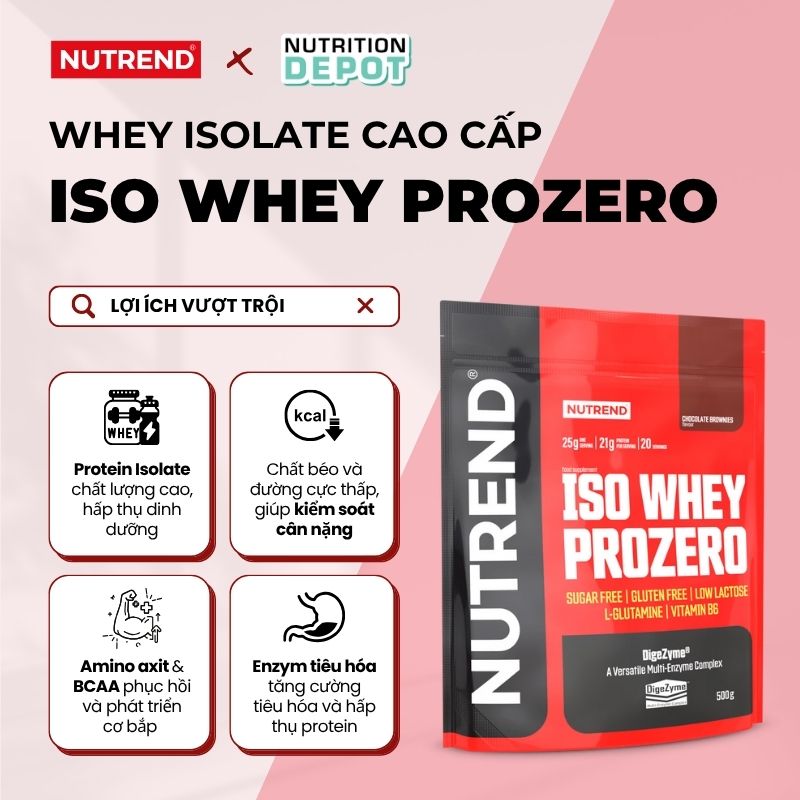 Whey Isolate cao cấp bổ sung đạm protein - Nutrend Whey Protein Isolate Iso Prozero (Túi 500g) - Nutrition Depot Vietnam