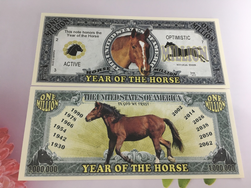 Tiền con Ngựa lưu niệm 1 triệu USD quà tặng cho người tuổi Ngọ , tặng phơi nylon bảo quản tiền