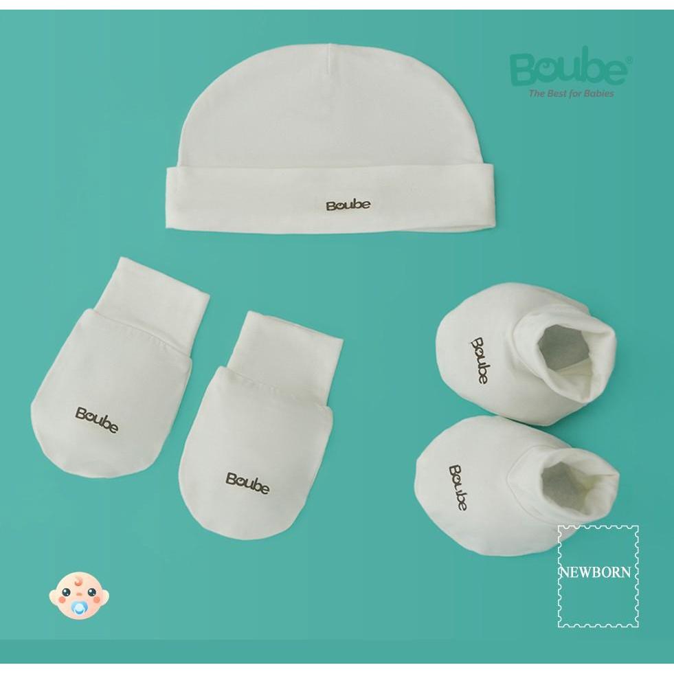 Set phụ kiện bao tay, bao chân, mũ cho em bé sơ sinh Boube nhiều màu, vải sợi tre Bamboo thông minh, thoải mái - Newborn