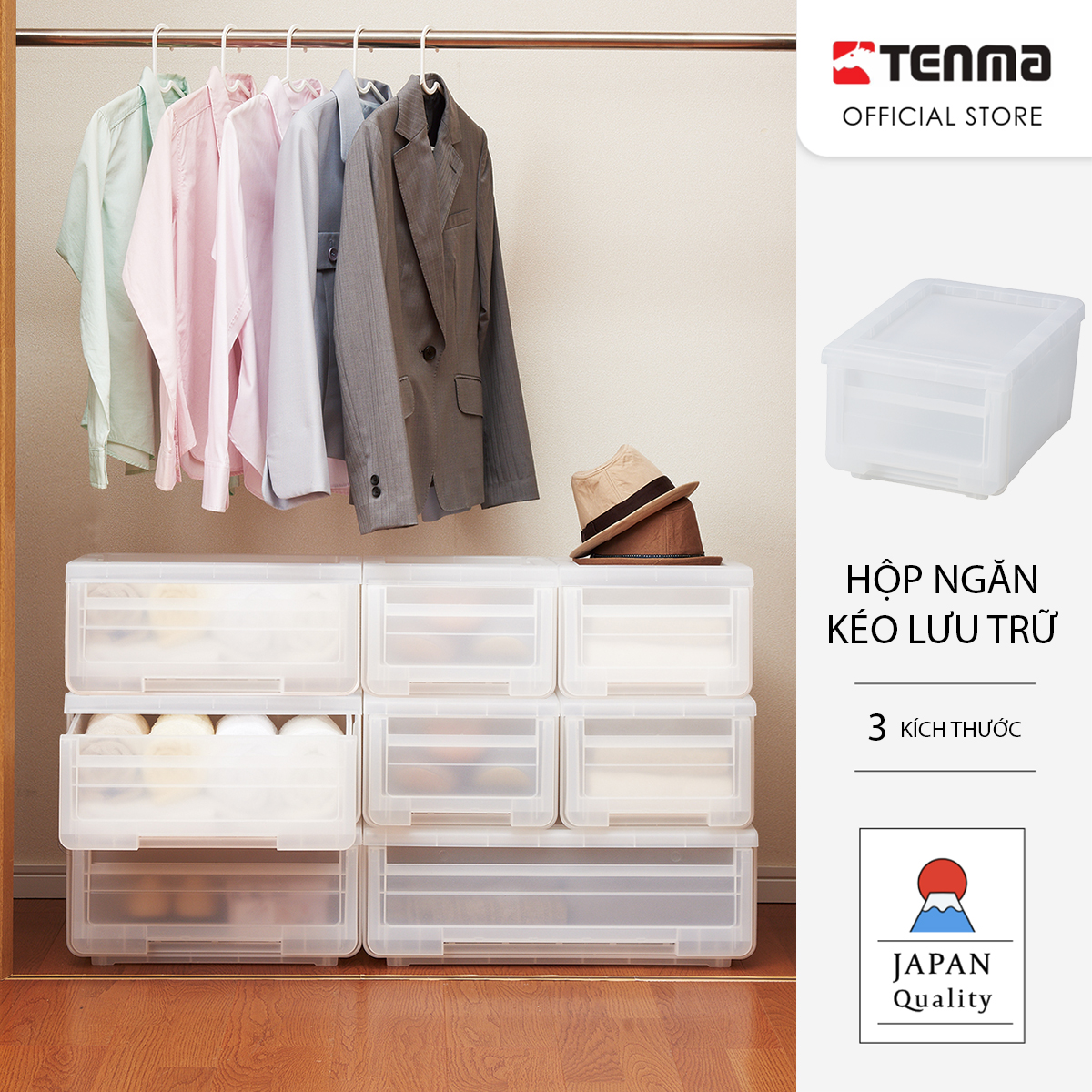 TENMA Hộp Lưu Trữ Ngăn Kéo Kabazoko JAPAN QUALITY, Lắp Được Bánh Xe, Xếp Chồng 4 Tầng