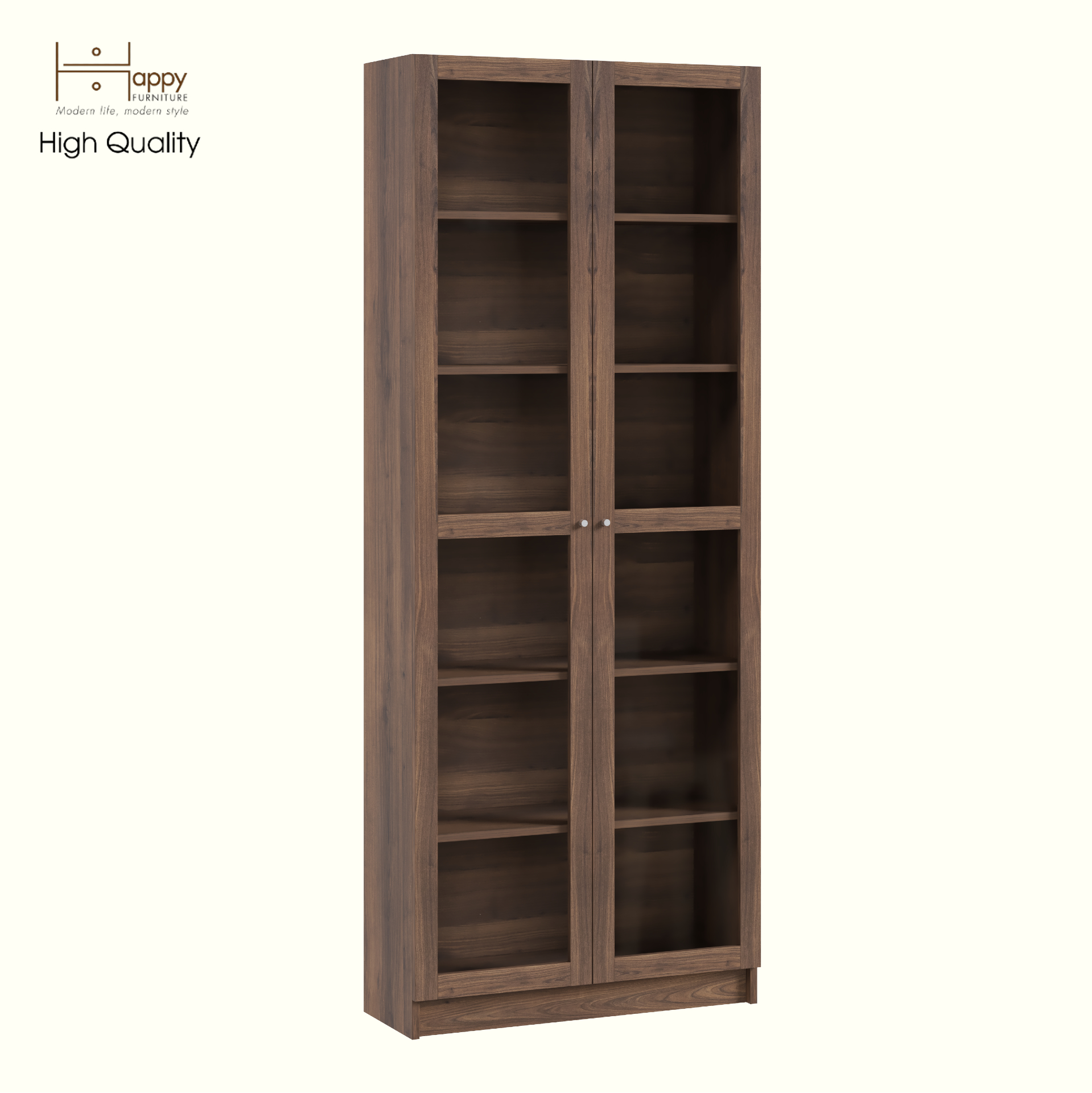 HAPPY FURNITURE , Kệ sách 6 tầng cửa kính - CATY, KSA_074 , 80cm x 30cm x 202cm DxRxC