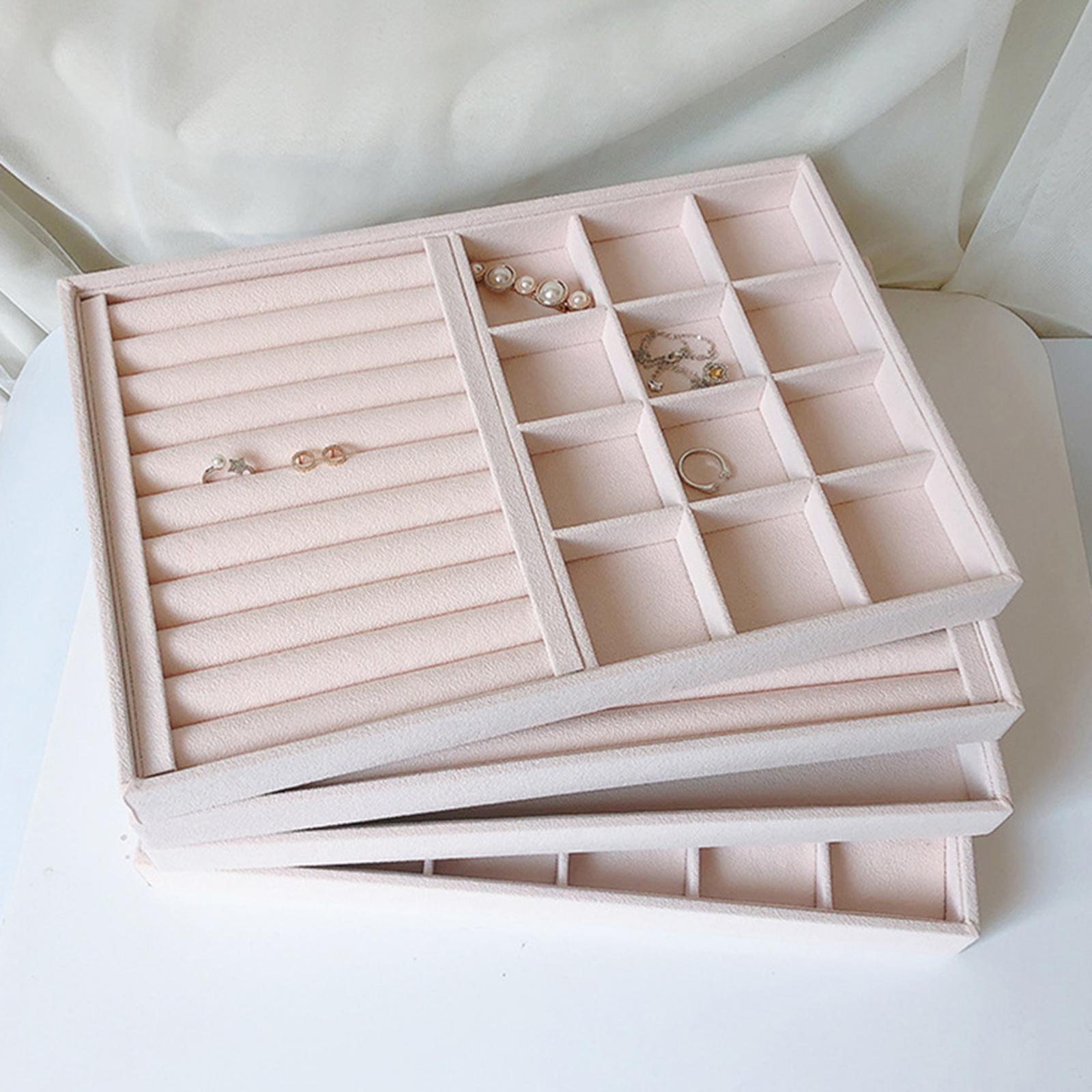 Beige Velvet Jewelry Storage Tray Holder Earring Necklace Organizer
