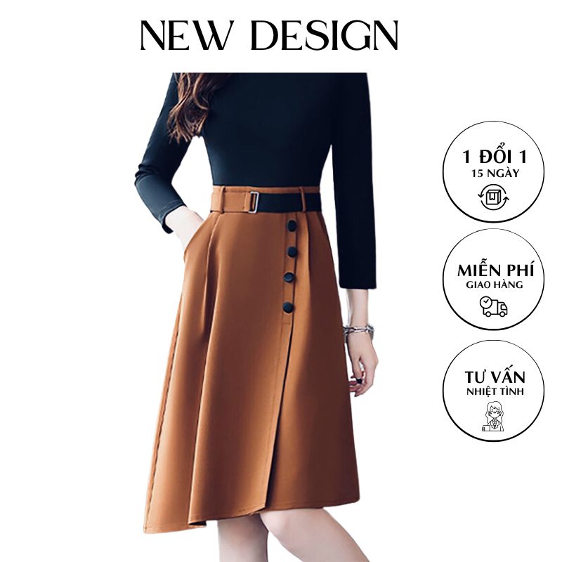 Chân Váy Cống Sở New Design Thiết Kế Váy Chữ A ,Lệch Tà Phối Nút Có Túi Phong Cách Hàn Quốc, Vải Tốt ,Co Giãn CV0021