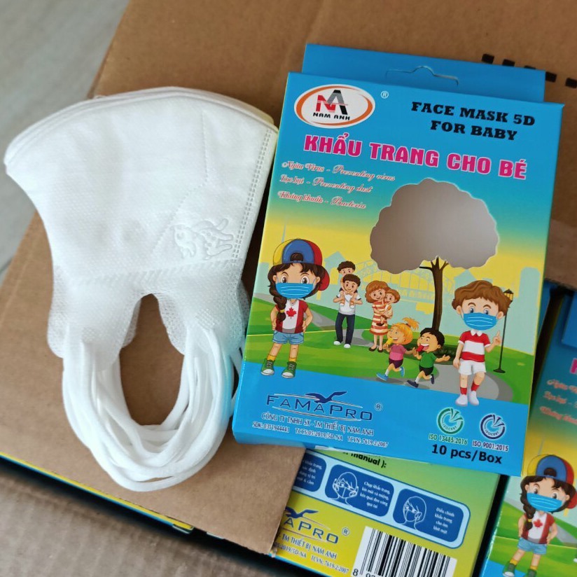 Combo 2 hộp khẩu trang trẻ em 5D Mask Kids (hộp 10 cái) 1 hộp Màu trắng 1 hộp màu xanh