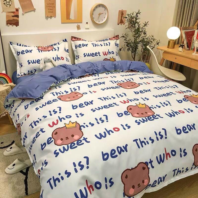Bộ chăn ga gối sét hè Cotton Poly M2T bedding chăn ga Hàn Quốc miễn phí bo chun drap ga giường - xả kho
