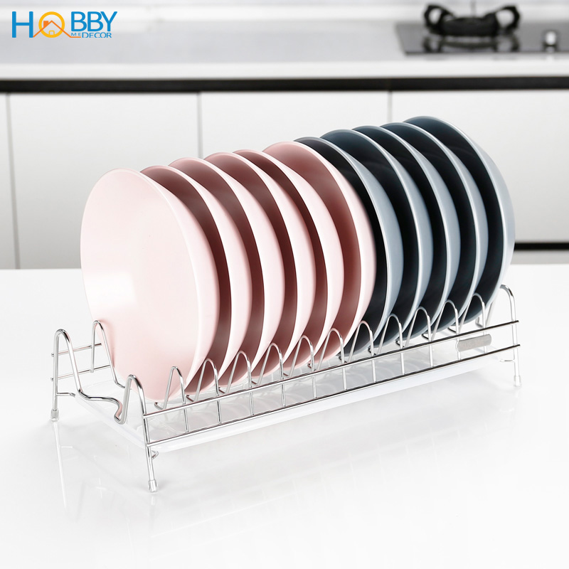 Kệ úp đĩa chén Inox 304 HOBBY KUD 12 ngăn không rỉ sét - kèm khay hứng nước - hàng cao cấp - ngang 44cm