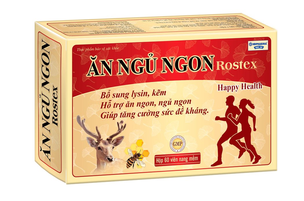 Ăn ngủ ngon Rostex vàng - Hộp 60 viên - Bổ sung lysin - kẽm - giúp tăng cường sức đề kháng - Ăn 