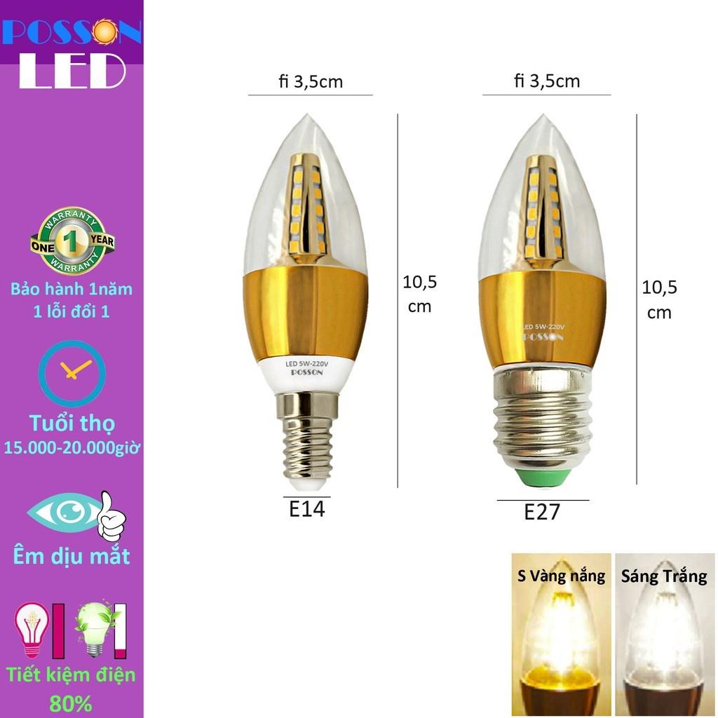 Bóng Đèn Led Nến 5W E14 - E27 Ánh Sáng Trắng, Vàng