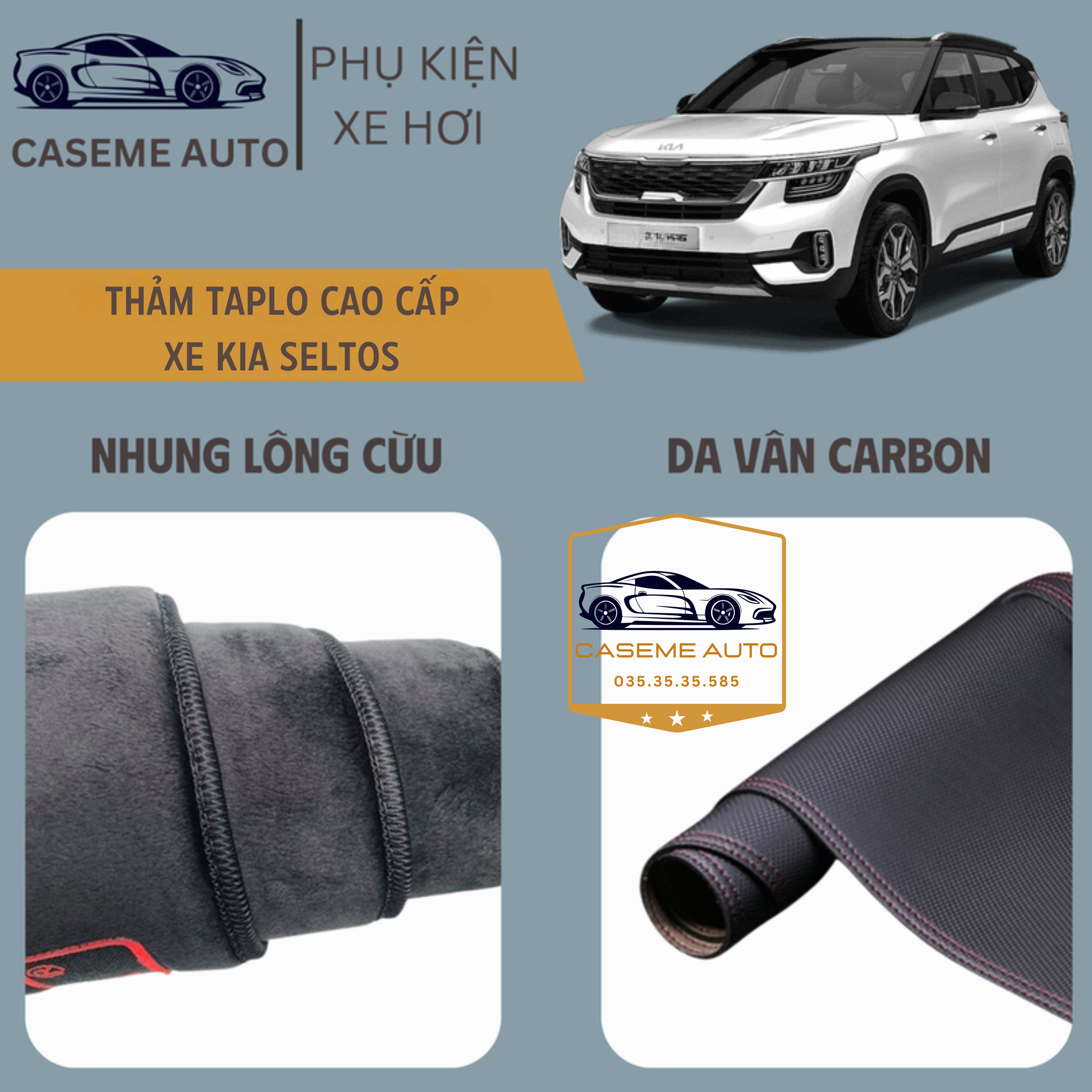 [KIA SELTOS] Thảm Taplo 3 Lớp Dành Cho Xe KIA SELTOS, Nhung Lông Cừu Và Da Vân Carbon Cao Cấp - Hàng Chính Hãng