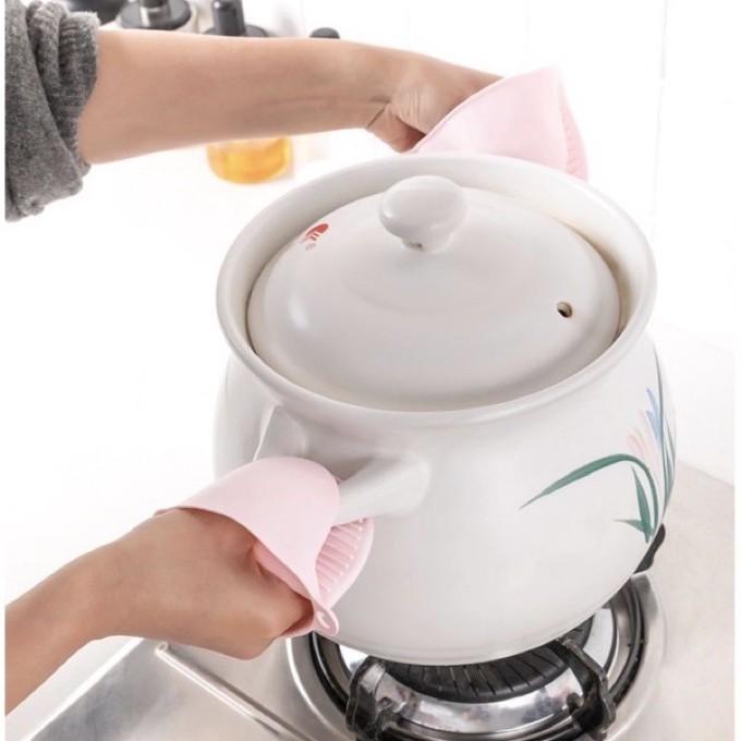 Bộ 4 dụng cụ kẹp gắp đồ nóng thức ăn đa năng inox chống phỏng kèm bộ găng tay, miếng lót nồi silicon cao cấp