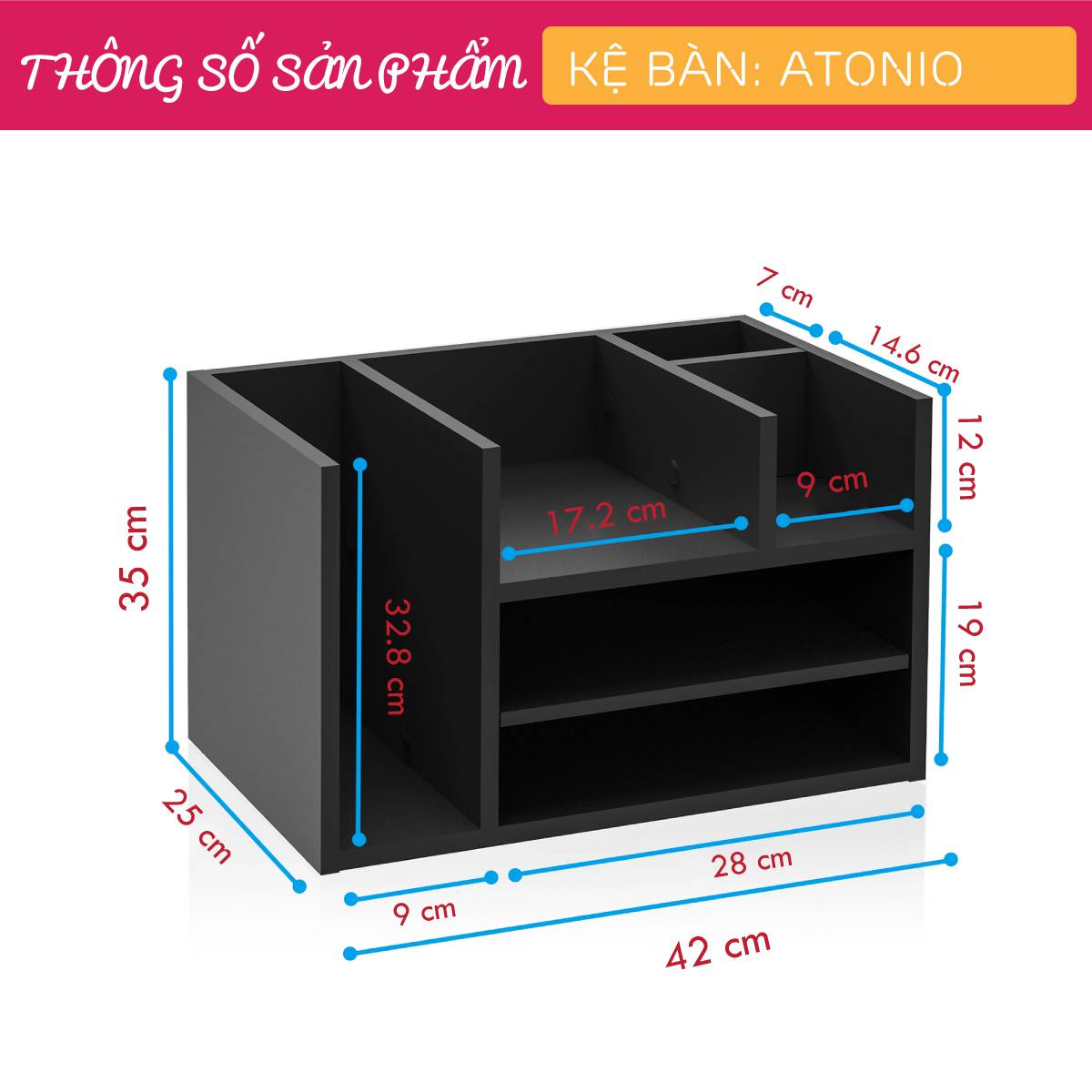 Kệ để bàn gỗ hiện đại SMLIFE Atonio | Gỗ MDF dày 17mm chống ẩm | D42xR25xC35cm