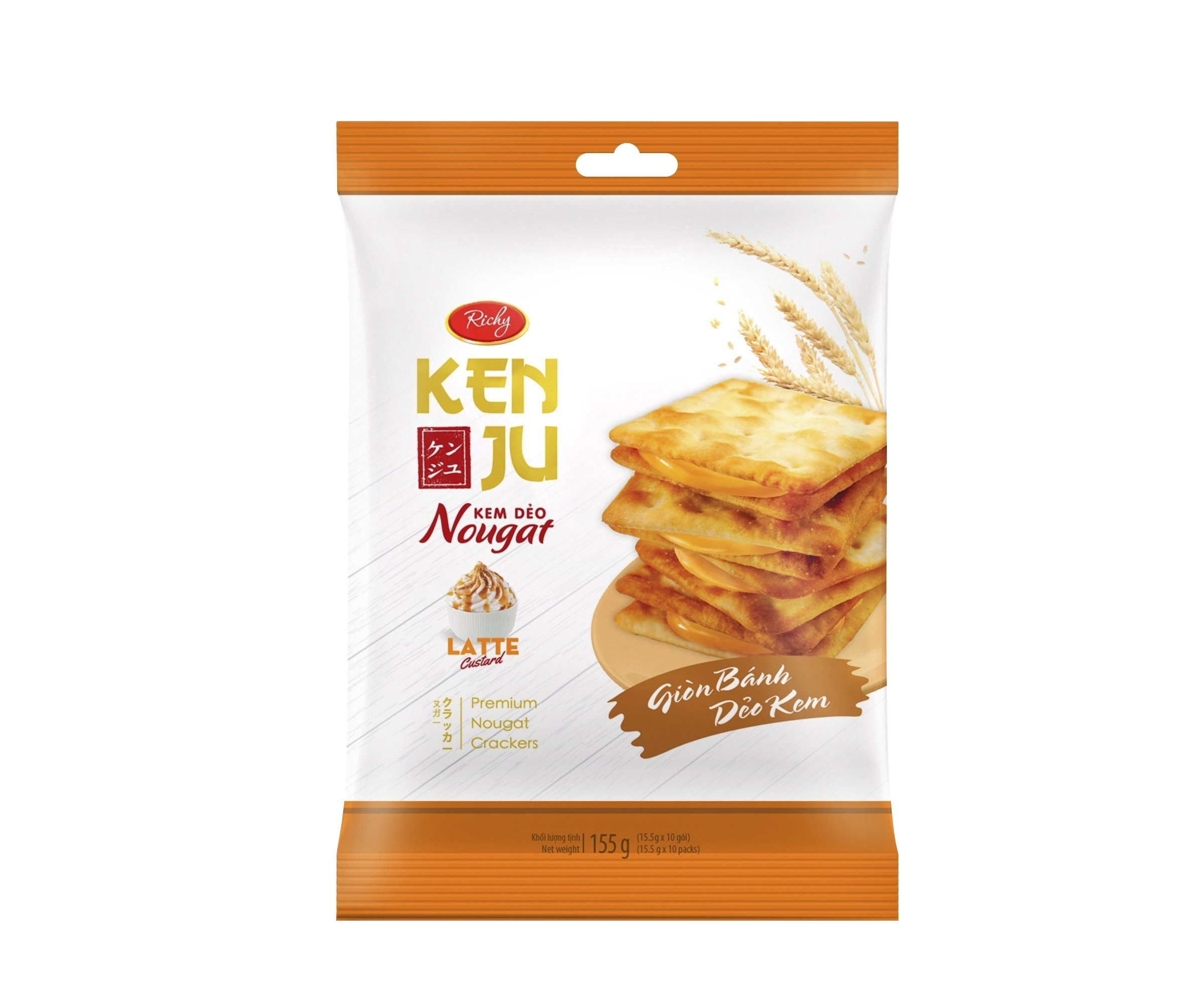 [VỊ MỚI RA MẮT] Bánh Kenju kem dẻo Latte - Cà phê trứng túi 155g