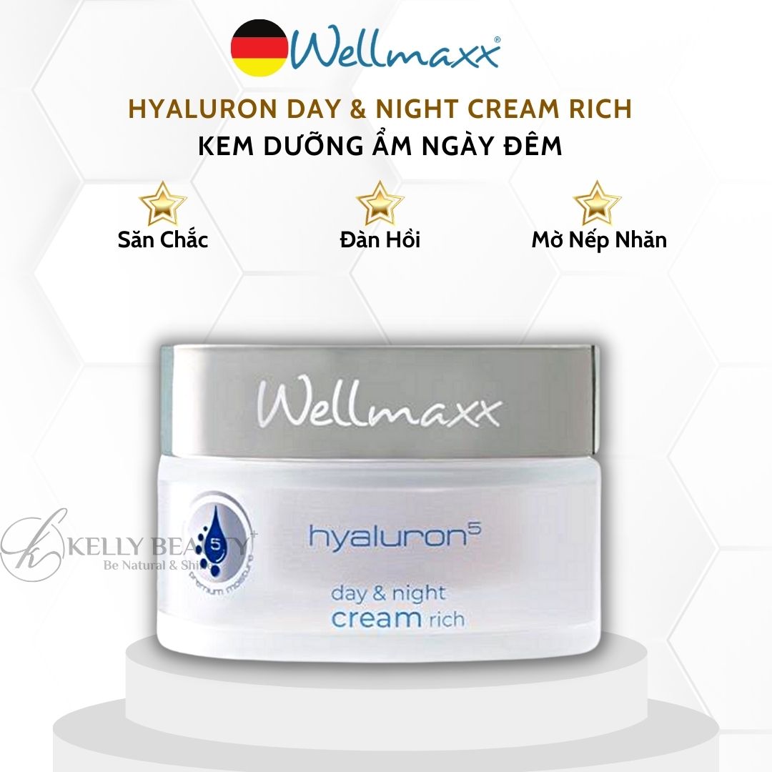 Kem Dưỡng Ẩm WELLMAXX Hyaluron5 Day and Night Cream Rich - Cấp Ẩm Sâu, Da Căng Mịn, Đàn Hồi; Mờ Nếp Nhăn - Kelly Beauty