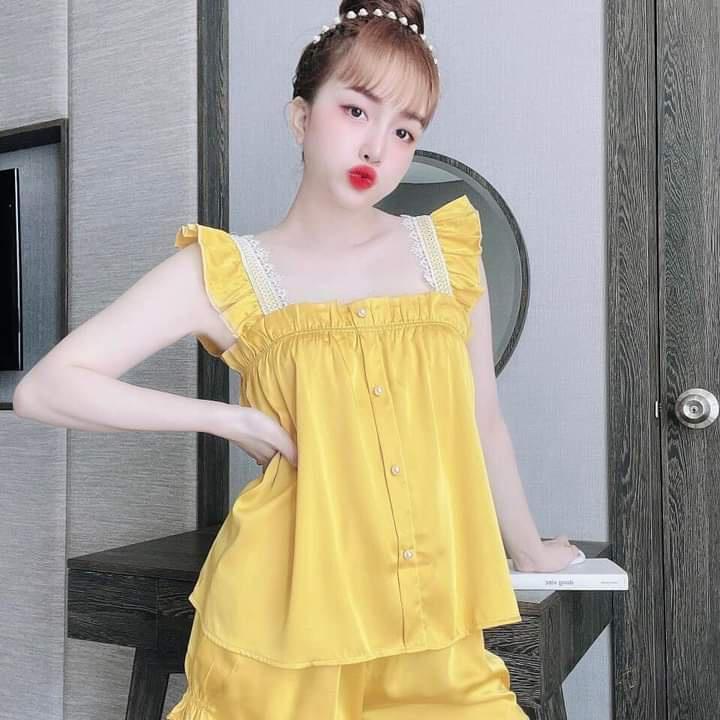 Bộ ngủ đùi cánh tiên mùa hè, Đồ bộ mặc nhà chất satin mềm mát - Phuongaliceshop