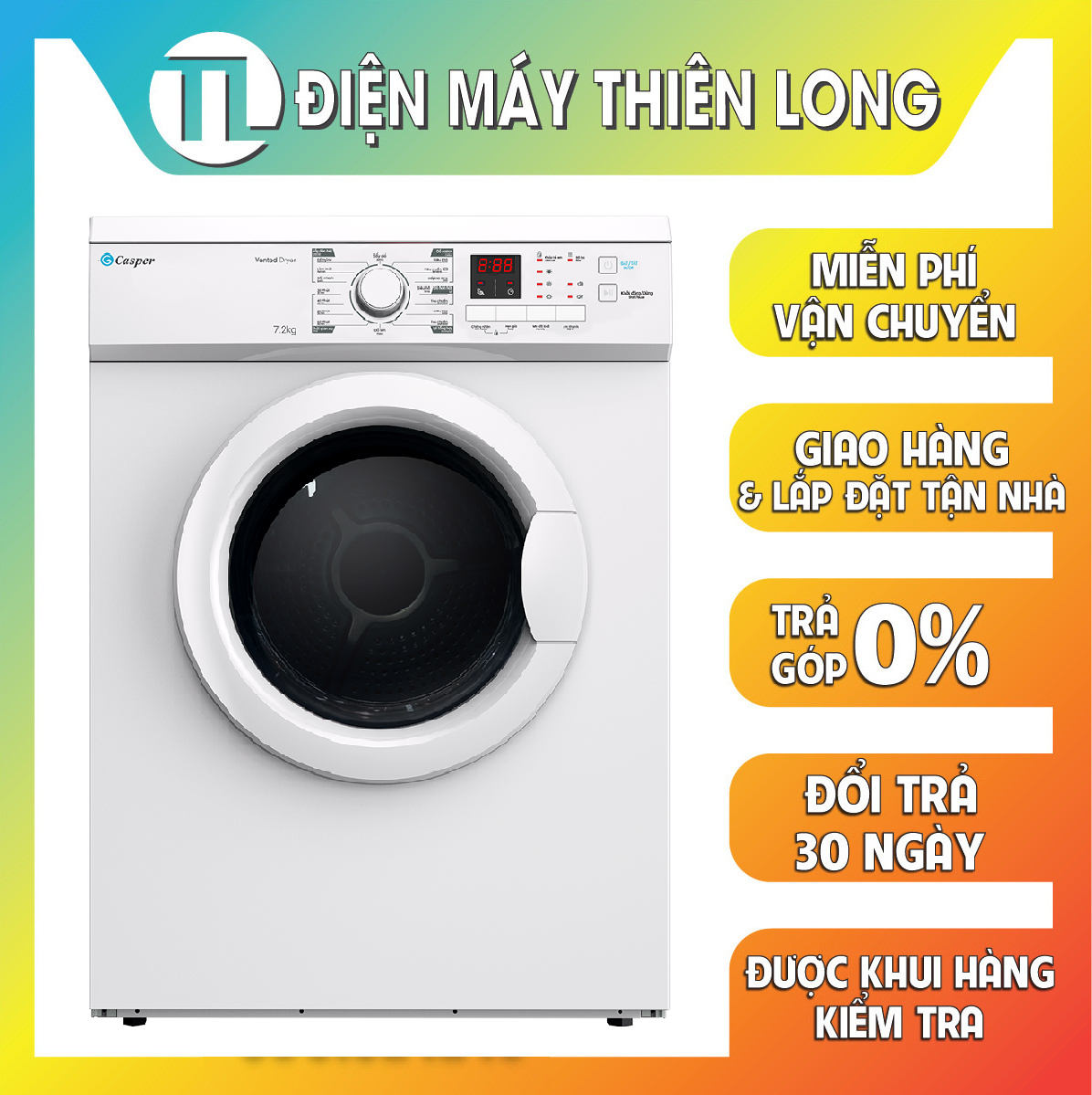 Máy sấy quần áo Casper 7.2 kg TD-72VWD - Hàng chính hãng [Giao hàng toàn quốc]