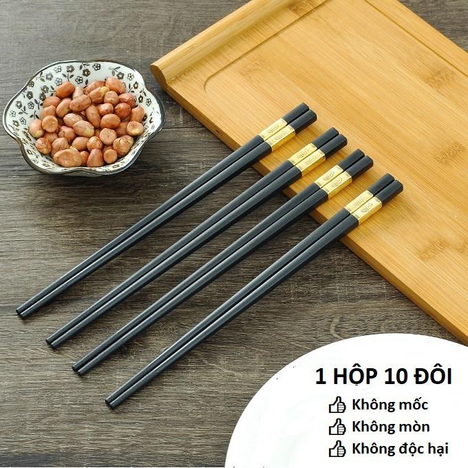 Set 10 Đôi Đũa Mạ Vàng Hợp Kim Cao Cấp Ăn Cơm Gia Đình Sạch Sẽ Lịch Sự