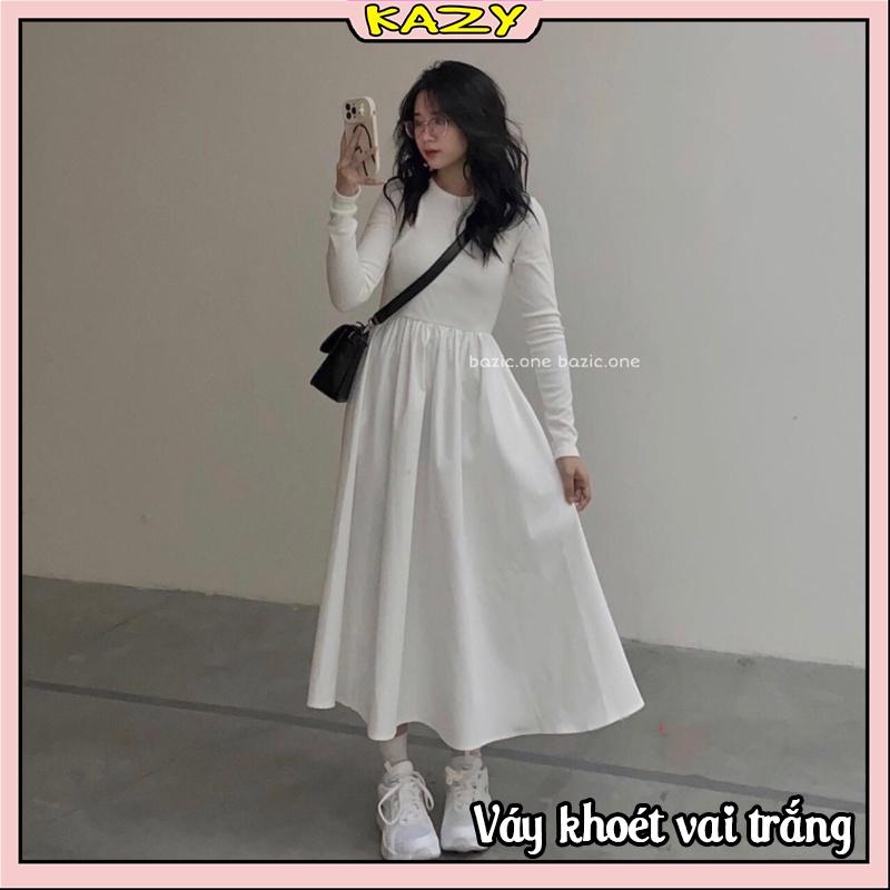 Váy khoét vai liền thân vintage Hàn Quốc KAZY STORE V027