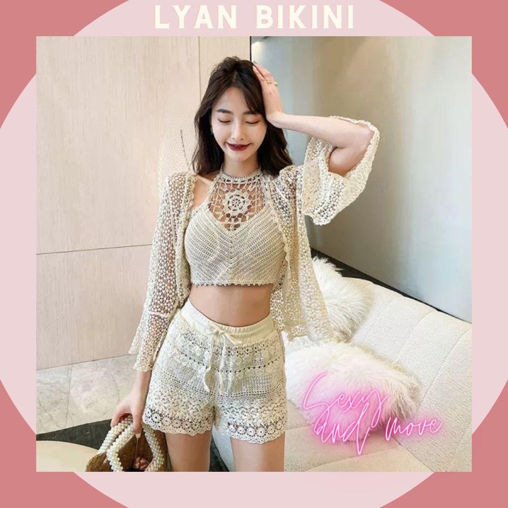 Bikini len móc, đồ bơi nữ 2 mảnh áo choàng len kín đáo cao cấp đi biển LYAN BIKINI B20