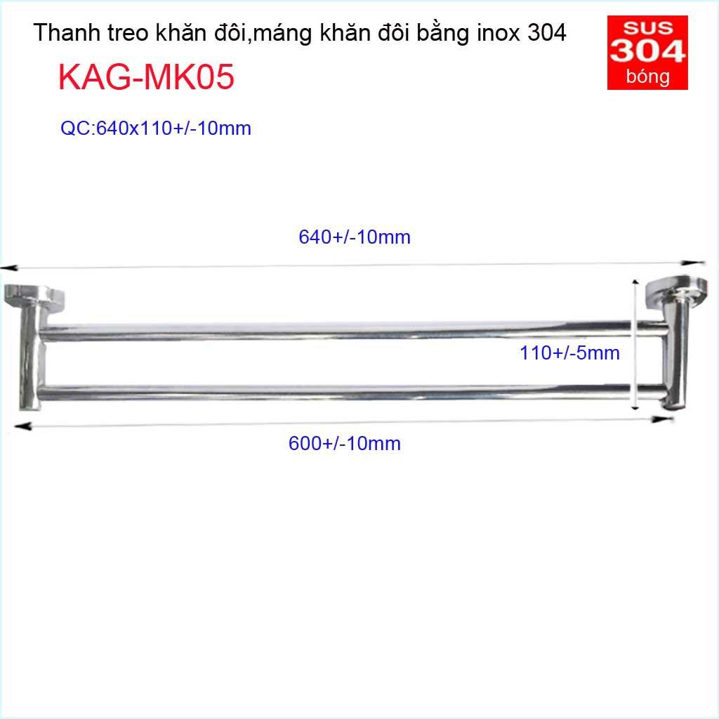 Thanh treo khăn đôi nhà tắm, giá treo khăn Inox, máng khăn KAG-MK05