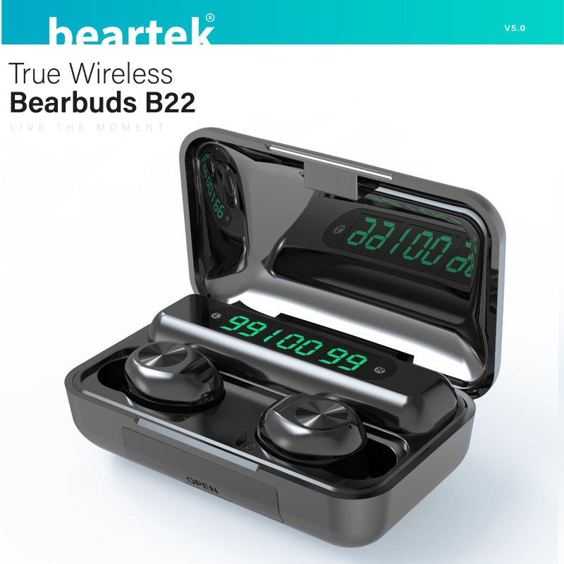 Tai Nghe Bluetooth Beartek Bearbuds B22 Chính hãng Kiêm sạc dự phòng - Có Nút Cảm Ứng - Bluetooth 5.0 Hiển thị %Pin - Hàng chính hãng