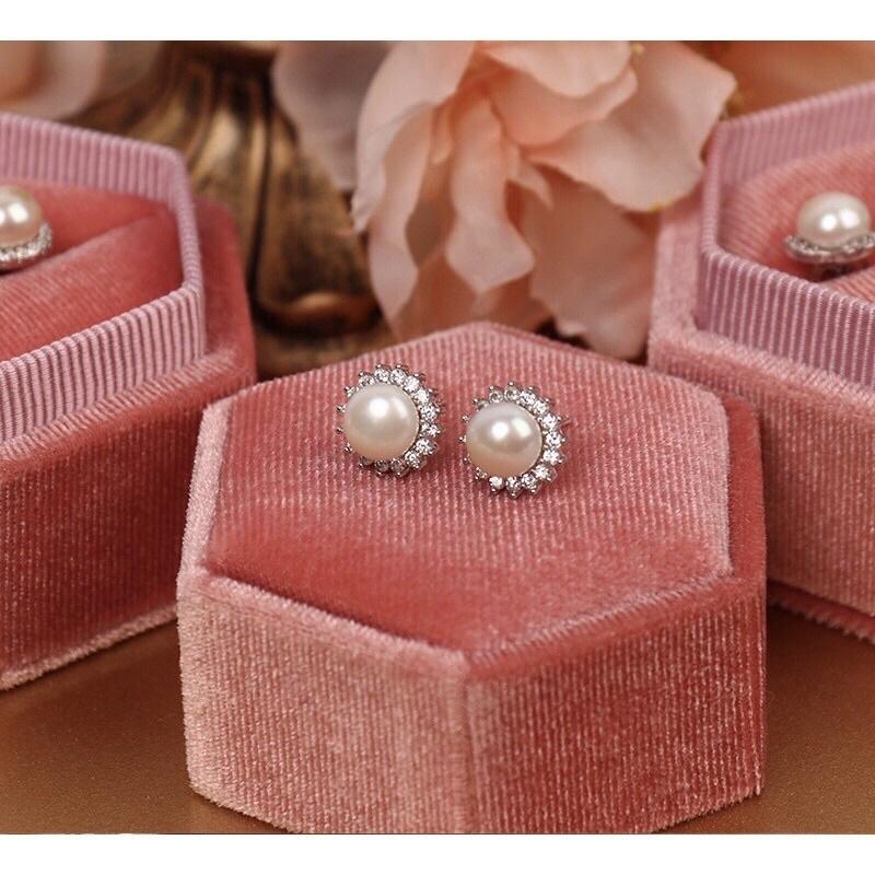 Đôi Bông Tai Hạt Trai 8 Ly Trắng Ánh Hồng Dễ Thương - Trường Thịnh Ngọc Trai