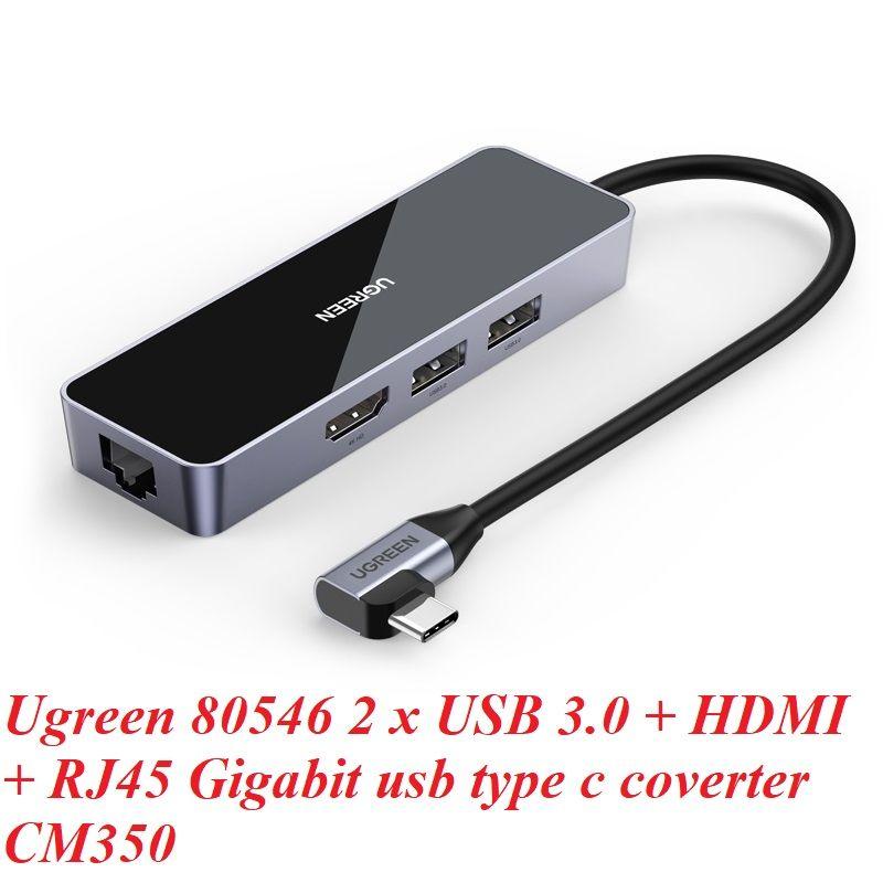 Ugreen UG80546CM350TK 4K USB type C to 2 x USB 3.0 + HDMI + RJ45 Gigabit Bộ chuyển đổi 4 trong 1 - HÀNG CHÍNH HÃNG