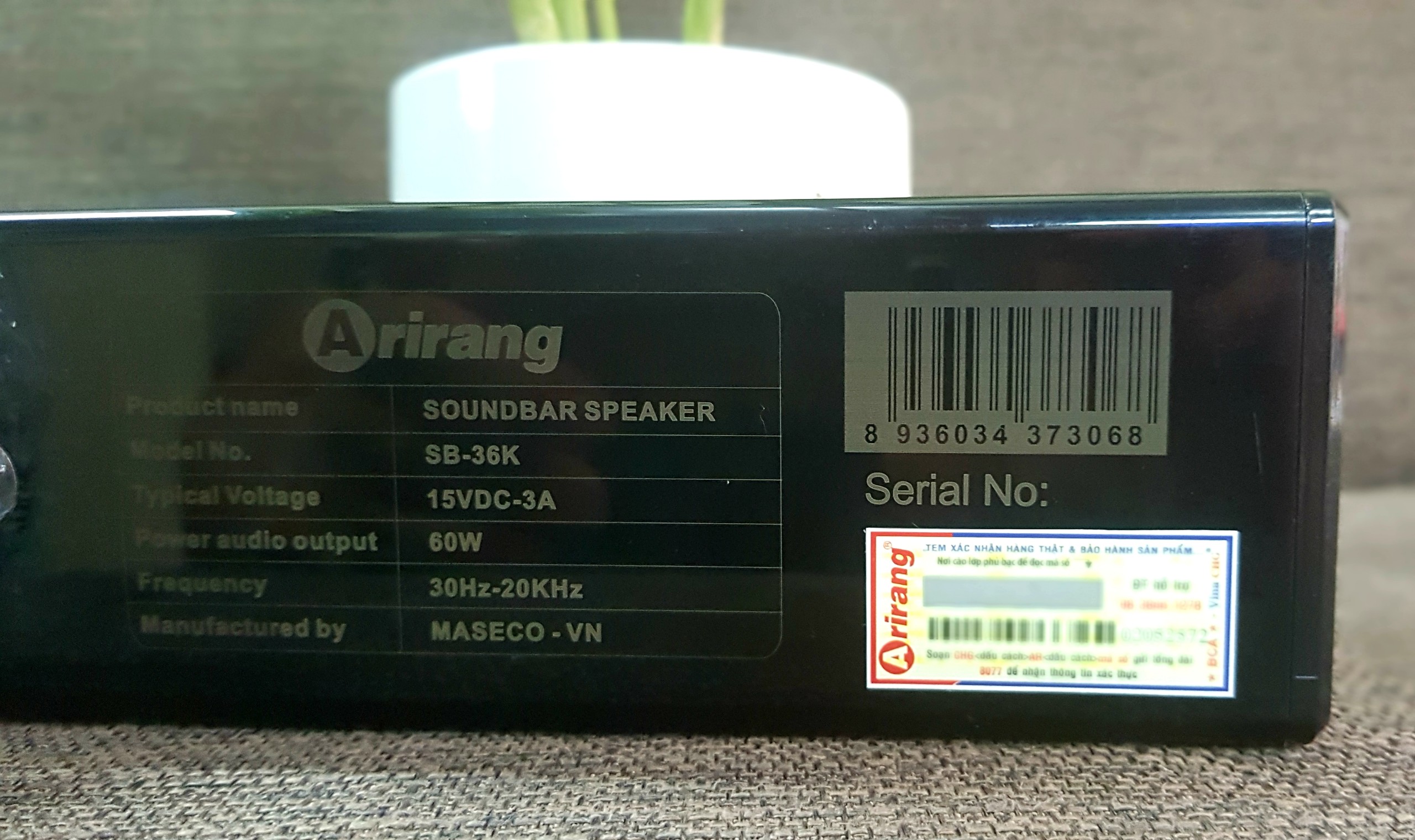 Loa thanh Soundbar Arirang SB-36K tích hợp không dây bluetooth, Quang, 8 loa công suất 60W- Hàng Chính Hãng