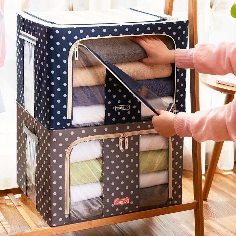 Túi vải đựng quần áo, chăn mền 66L, 100L Cao Cấp khung thép chịu lực - Hộp vải đựng đồ cao cấp đa năng - Hàng chính hãng