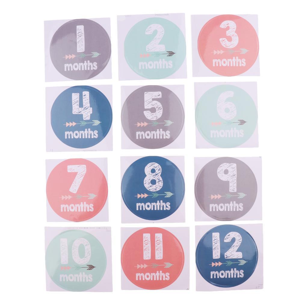 1-12 Months Baby Milestone Month Animal Stickers Baby Boys Girls Photo Props