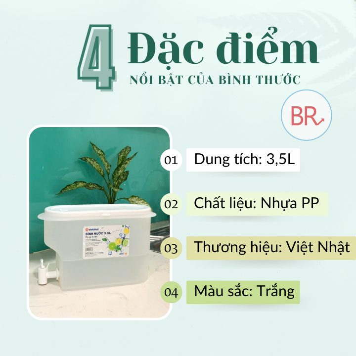 Bình Đựng Nước Có Vòi 3,5L Việt Nhật Để Trong Tủ Lạnh Tiện Lợi Đa Năng - Bình Đựng Nước Chất Liệu Nhựa PP Nguyên Sinh Sản Xuất Theo Tiêu Chuẩn Nhật Bản An Toàn Cho Người Dùng - Hàng Việt Nam