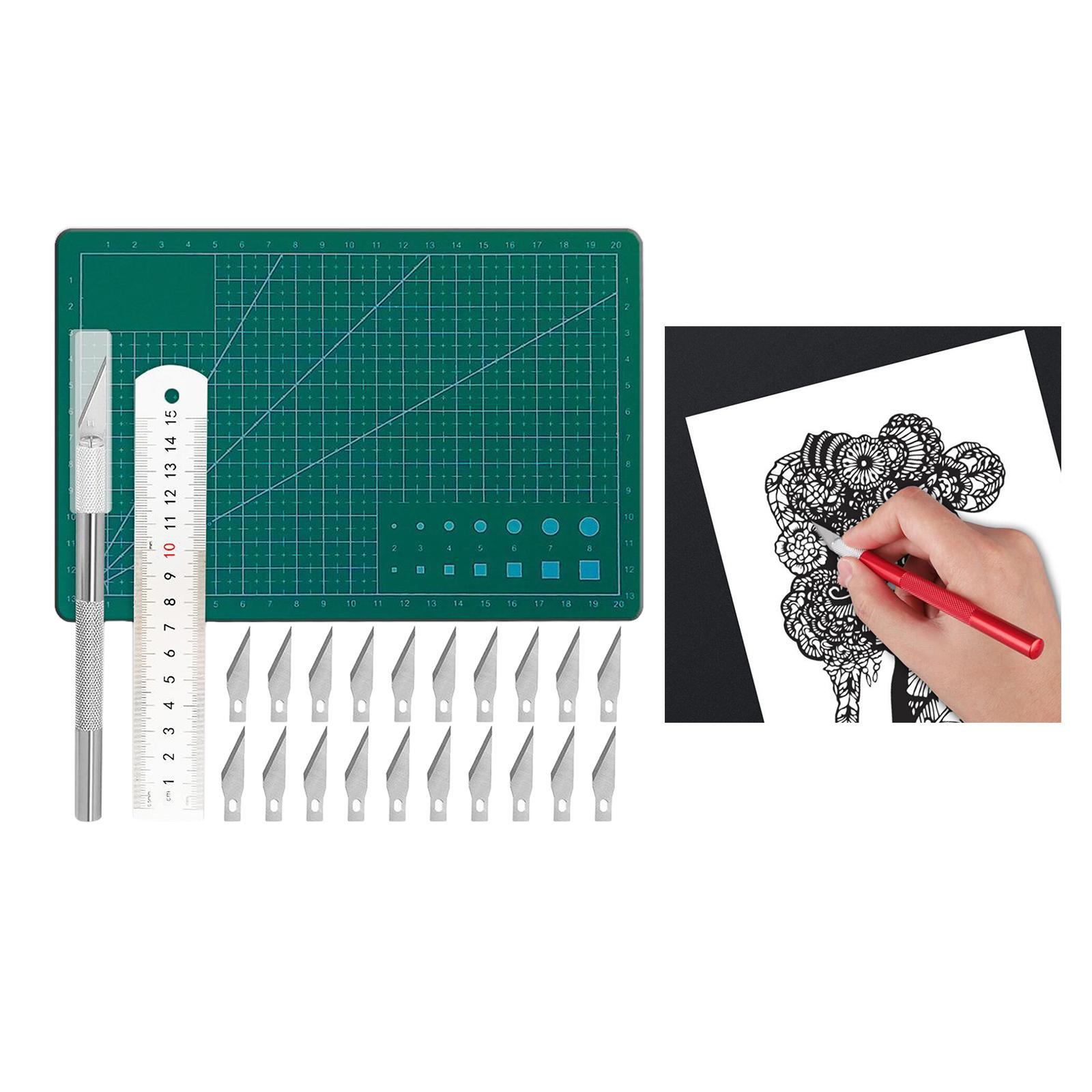 24 PCS Craft Carving Set Exacto Knives Knife Stencil Knife Blades Cutting Mat for DIY Work Cutting Paper Craft Graver Scrapbooking