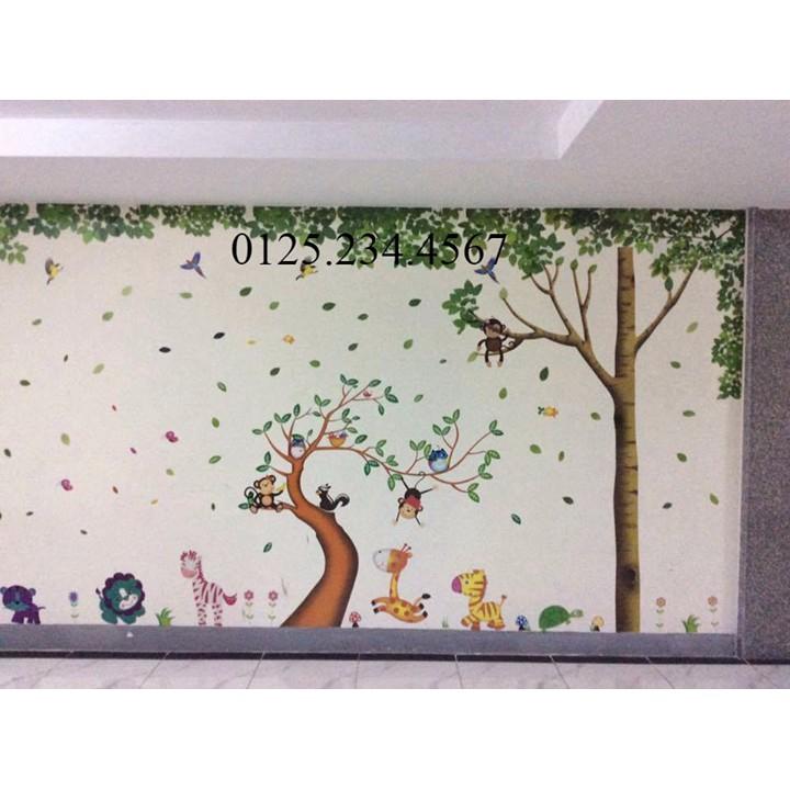 Decal dán tường Combo Cây tán rộng to nhất + vườn bách thú to nhất