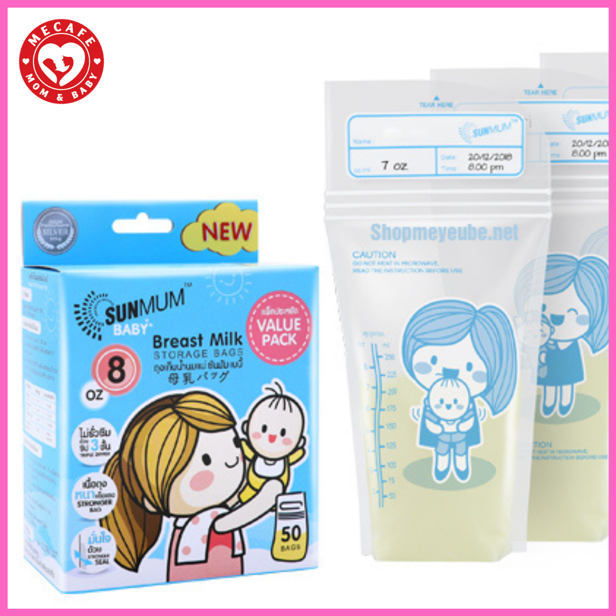 Túi đựng sữa mẹ sunmum 250ml (Hộp 50 túi) tặng 2 túi zipper bảo quản