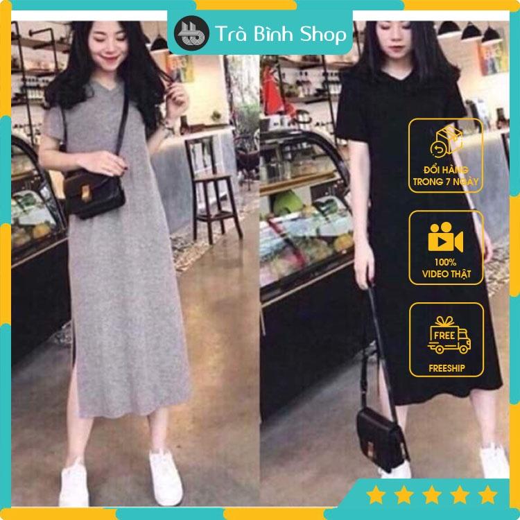 Đầm Suông Dáng Dài Váy Suông Cổ Tim Dáng Basis Chất Thun Cotton Hàng VNXK