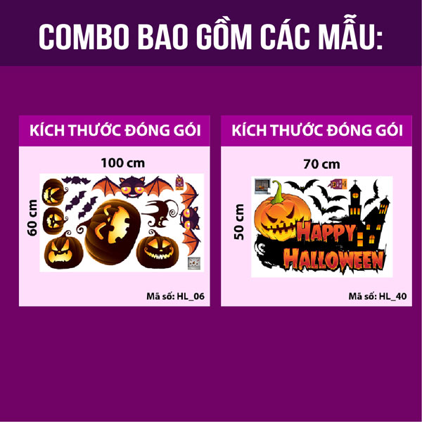 Decal Halloween 2020 combo bí ngô vui đùa cùng bầy dơi