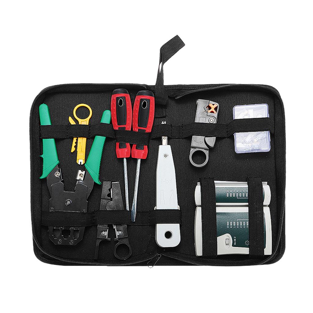 Network Cable Repair Maintenance Tool Kit Set,  Rj11 Cat5e Cat6 Cable Tester Test Crimper Crimping Stripper, Cutter Tool Kit with Case